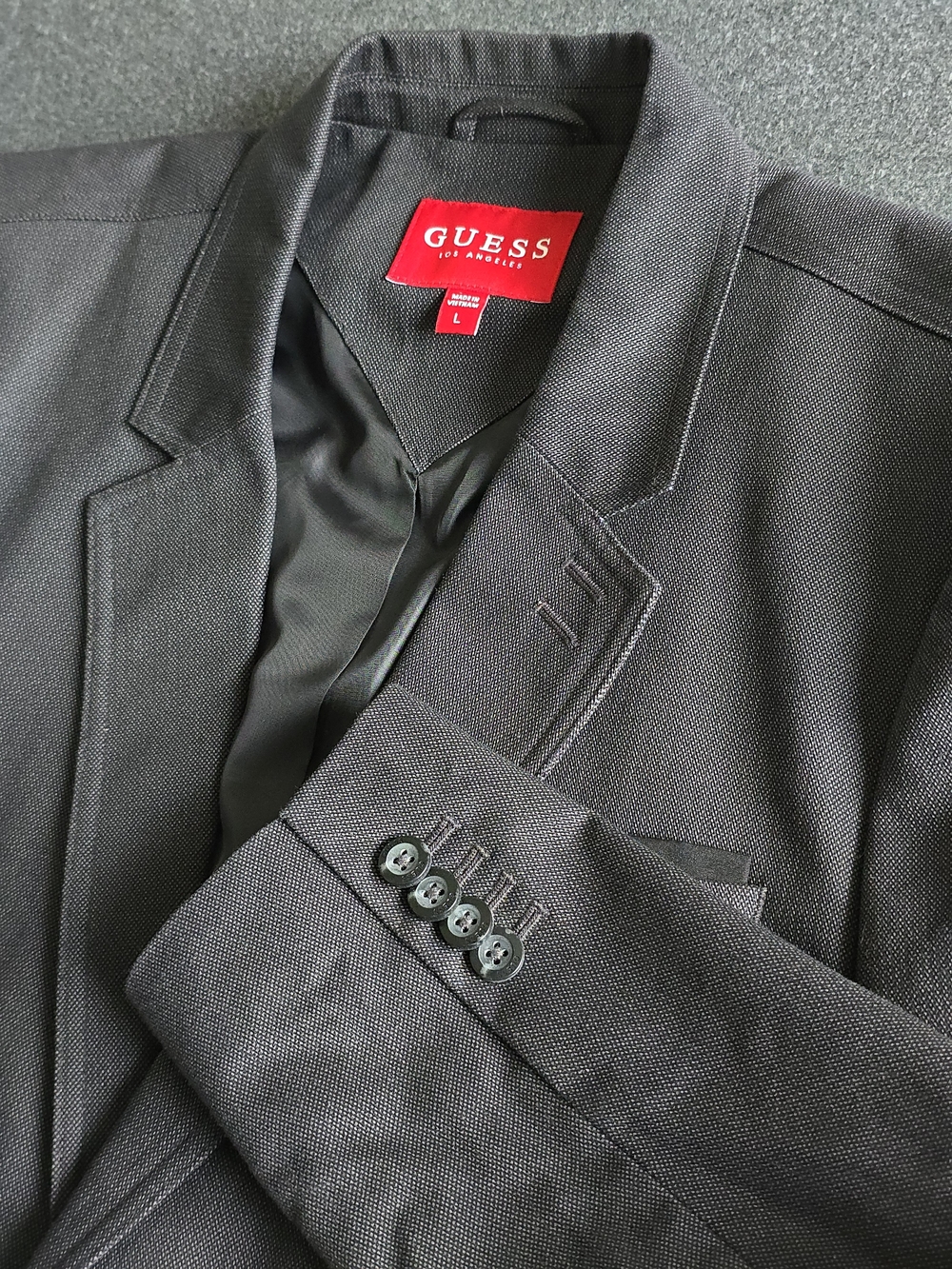 Guess Cotton Twill Blazer Men’s Large Charcoal Black One Button Sport Coat